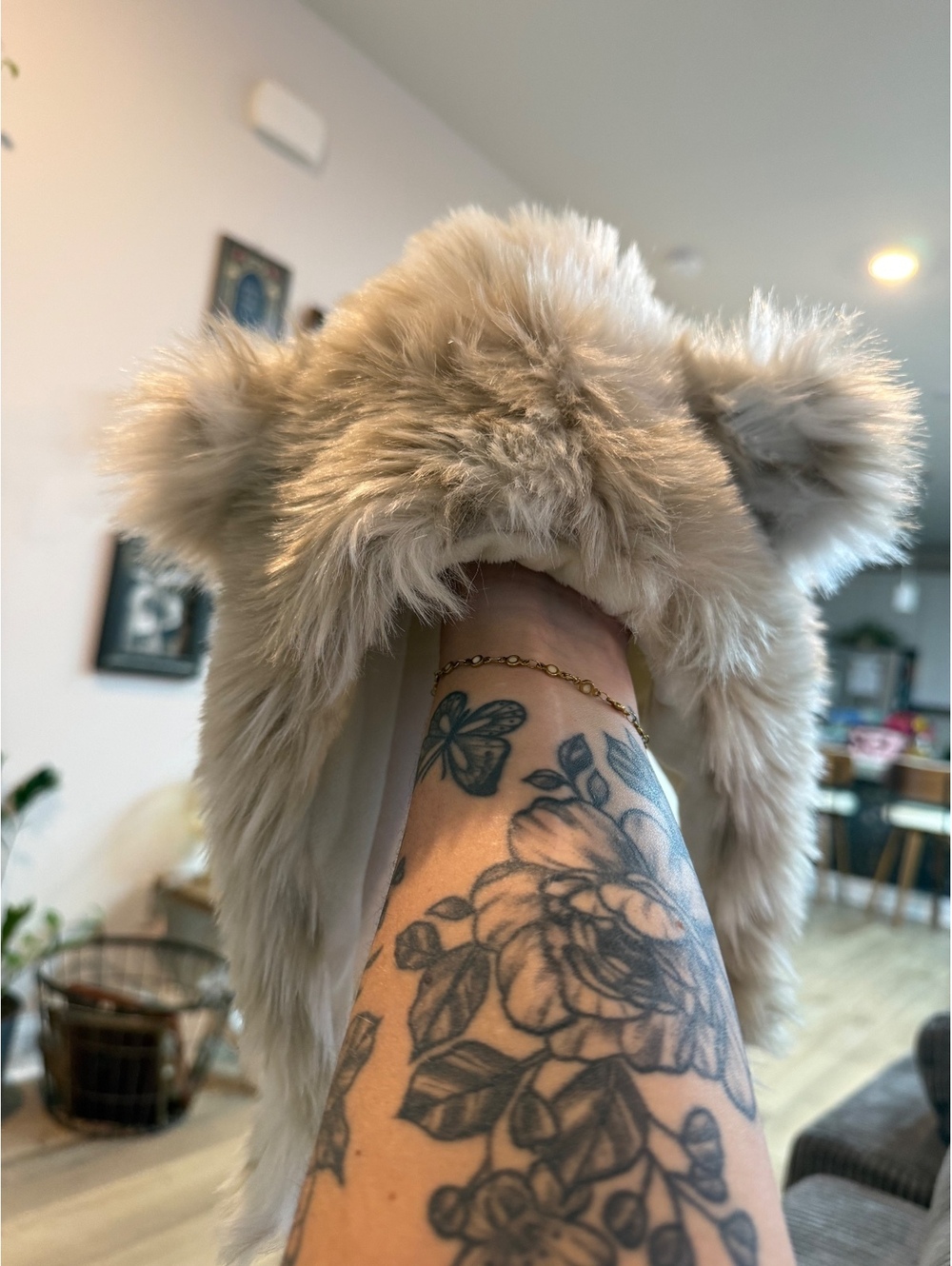 EskimoKids Faux Fur Beige Kids Hat with Ear Flaps